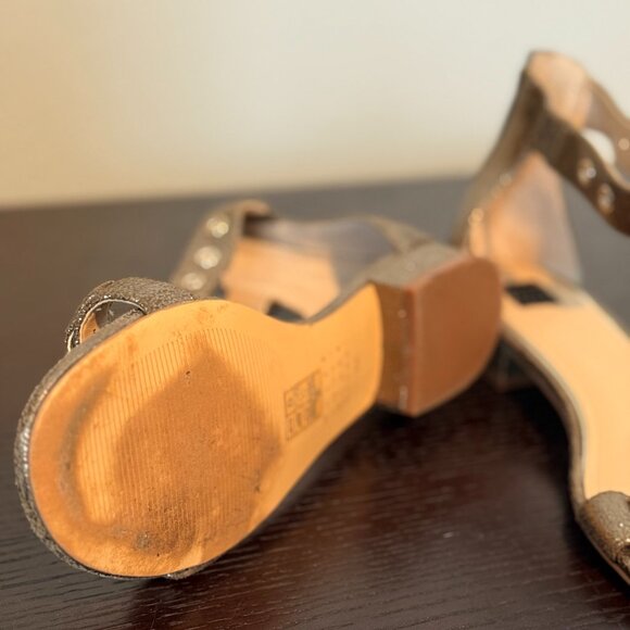 ! White House Black Market Gold Cora Block Heel Women Sandals ! - Picture 5 of 7